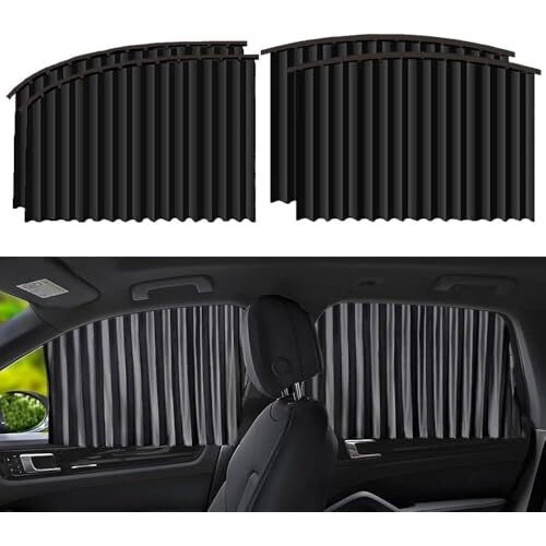 Nestify 4Pcs Universal Fit Magnetic Car Side Window Curtains, Fold Car Window Privacy Curtains Sunshade Side Magnet Pleated Window Curtain - Removable - Keeps Cooler Screen For Baby