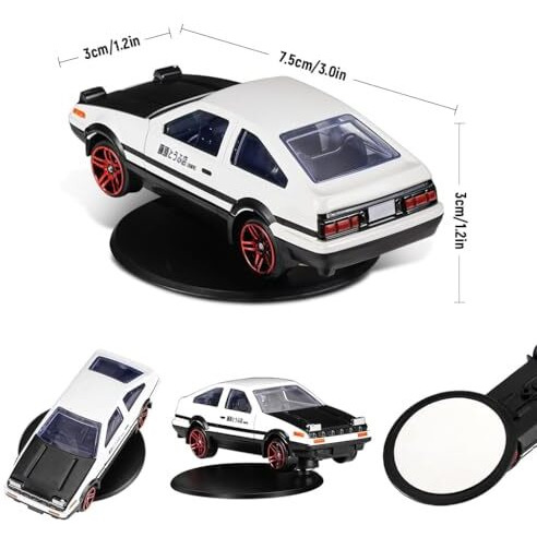Criyale Mini Toycar Model Drifting Spin Ornament Alloy Ae86 Cartoy Model With Self Adhesive Base 2.95 Inches Spinning Car For Dashboard Display Decoration Spinner Charm Desk Decor Room Birthday Gift