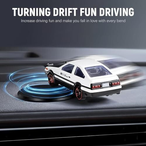 Criyale Mini Toycar Model Drifting Spin Ornament Alloy Ae86 Cartoy Model With Self Adhesive Base 2.95 Inches Spinning Car For Dashboard Display Decoration Spinner Charm Desk Decor Room Birthday Gift