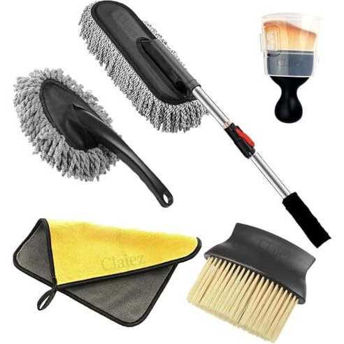Claiez 5 Pcs Microfiber Car Duster With Long Handle Car Cleaning Brush Exteriror And Interiror Car Cleaning Cloth Car Ac Vent Cleaner Brush For Car, Motorbike, Suvs Car Cleaning Kit (A1)