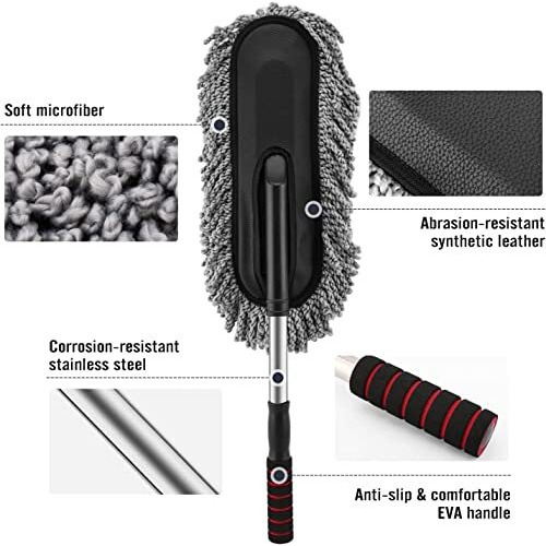 Microfiber Car Duster Kit,Car Duster-Long Handle-Brush Interior & Exterior Car Cleaning Cloth,Scratch & Lint Free, Pollen Removing Best Tools Best For Cars, Suvs, Sedan, Car Cleaning Kit (6 Pcs)