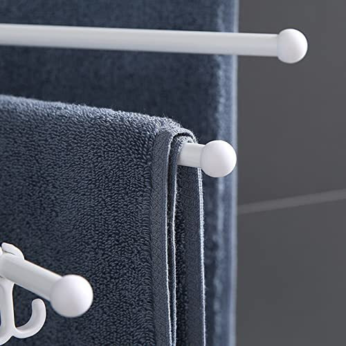 Wolpin Plastic Swing Hanger Towel Rack/Holder For Bathroom Self Adhesive Towel Stand/Bathroom Accessories Long Towel Bar, Folding 3 Arms (32 Cm, White)