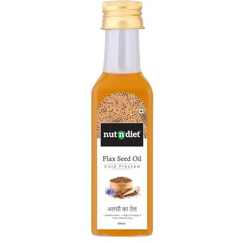 Nutndiet Cold Pressed Flaxseed Unrefined Oil 100Ml Glass Bottle | Alsi Ka Tel | Pure Omega 3-Rich For Heart Health & Immunity | Multipurpose Oil