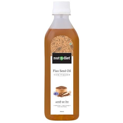 Nutndiet Cold Pressed Flaxseed Unrefined Oil 500Ml Pet Bottle | Alsi Ka Tel | Pure Omega 3-Rich For Heart Health & Immunity | Multipurpose Oil