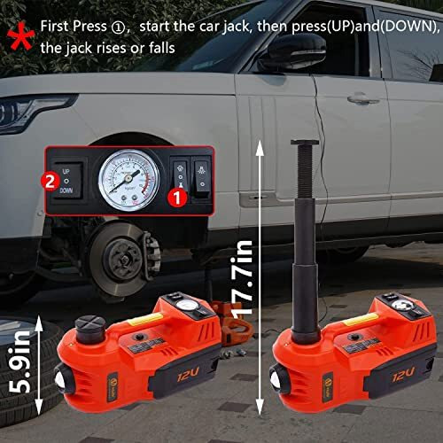 Voltz Ty155Hjs-5 Electric Hydraulic Jack 5T With Wrench & Inflation Car Repair Tool Kit 4 In 1 Set, Orange