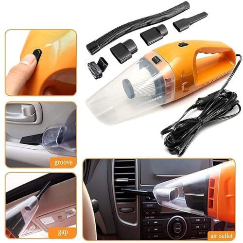 Jaytop High Power Auto Car Vacuum Cleaner For Deep Cleaning, Hand Held Portable Cars Vacuum For Car Cleaning With Dc 12V, 80W Vacuum Motor & 3800 Pa Powerful Suction, Orange
