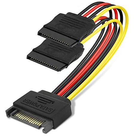 Riatech 15Cm 15 Pin Sata Power Y-Splitter Cable Sata Male To Dual Female Extension Cable For Hard Disk Drive Adapter Cable, Multicolor