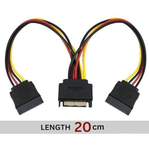 Riatech 15Cm 15 Pin Sata Power Y-Splitter Cable Sata Male To Dual Female Extension Cable For Hard Disk Drive Adapter Cable, Multicolor