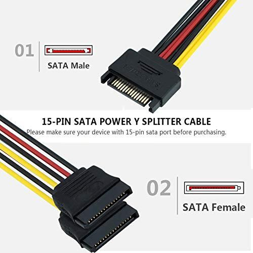 Riatech 15Cm 15 Pin Sata Power Y-Splitter Cable Sata Male To Dual Female Extension Cable For Hard Disk Drive Adapter Cable, Multicolor