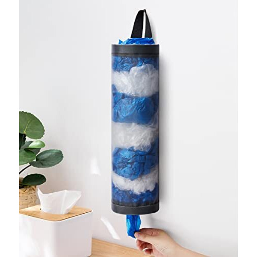 Linevi Bag Holder For Plastic Bags, 2 Pcs Polyester Grocery Bag Holder Plastic Dispenser Foldable Breathable Washable Hanging Mesh Garbage Bag Organizer For Kitchen Plastic Bag Storage (Gray)