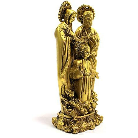 Stonkraft - Brass Holy Family Of Mother Mary, Joseph, Jesus Christ Idol Statue Sculpture - (7.5" Inches Height)