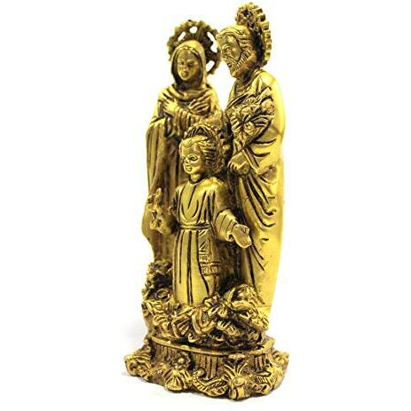 Stonkraft - Brass Holy Family Of Mother Mary, Joseph, Jesus Christ Idol Statue Sculpture - (7.5" Inches Height)