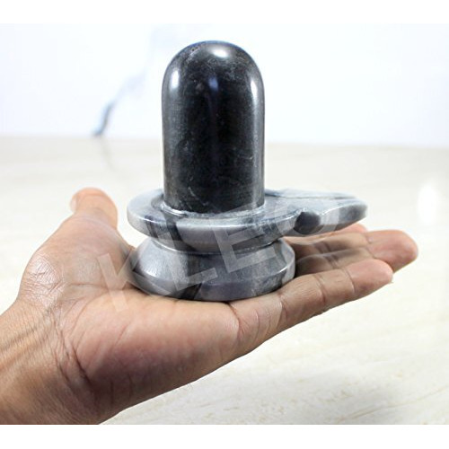 Kleo Marble Stone Shiva Lingam Shiv Ling Idol Murti For Daily Pooja (3.5" Height), Black, Shiva