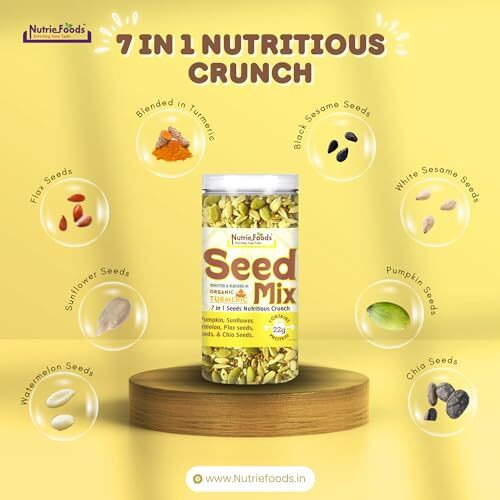 &quotNutriefoods" Enriching Your Taste Crunchy Seed Mix, Power Of Seeds, 100% Roasted, Non Fried, No Oil/Ghee, A Nutritious Munch (7 In 1 Seed Mix Roasted In Organic Turmeric, 180Gm)
