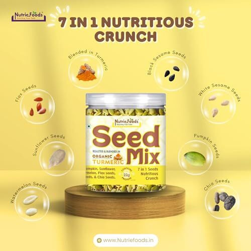 &quotNutriefoods" Enriching Your Taste Crunchy Seed Mix, Power Of Seeds, 100% Roasted, Non Fried, No Oil/Ghee, A Nutritious Munch (7 In 1 Seed Mix Roasted In Organic Turmeric, 300Gm)