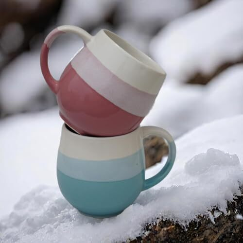 U & U Large Ceramic Coffee Mugs Set Of 2 (450 Ml Each) | Milk Mug | Microwave & Dishwasher Safe | Coffee Cups | Ideal For Home, Office & Gift (Pink - Sea Green)