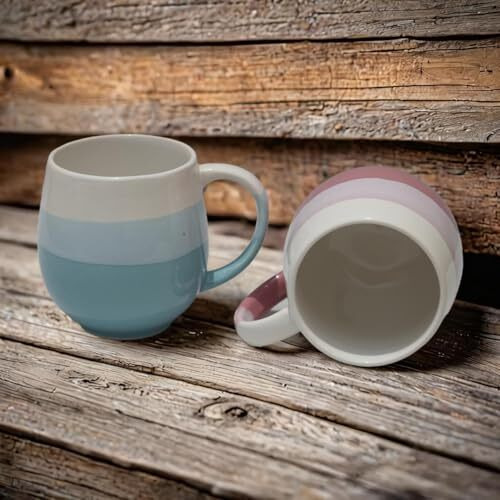U & U Large Ceramic Coffee Mugs Set Of 2 (450 Ml Each) | Milk Mug | Microwave & Dishwasher Safe | Coffee Cups | Ideal For Home, Office & Gift (Pink - Sea Green)