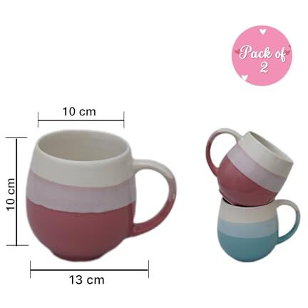 U & U Large Ceramic Coffee Mugs Set Of 2 (450 Ml Each) | Milk Mug | Microwave & Dishwasher Safe | Coffee Cups | Ideal For Home, Office & Gift (Pink - Sea Green)