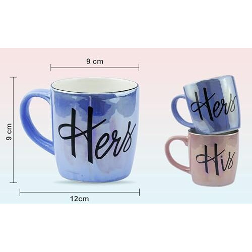 U & U Unique Utilities Couple Coffee Mugs Set Of 2, Ceramic Coffee Mug For Couples Gift, Mugs For Coffee, Microwave Safe, Ideal For Home & Gift (Pink-Blue)  350 Ml