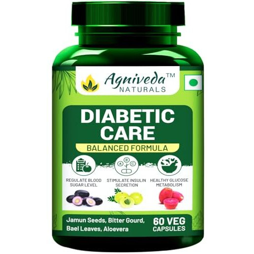 Agniveda Naturals Diabetic Care Supplements With Karela, Bael Leaves, Jamun, Manages Diabetes & Blood Sugar Levels, Control Your Diabetes In A Natural Way - 60 Veg Caps
