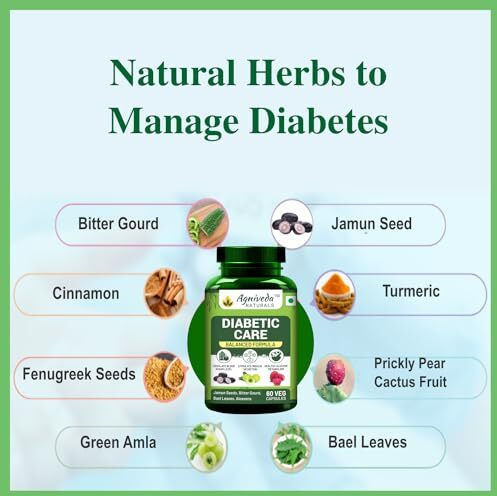 Agniveda Naturals Diabetic Care Supplements With Karela, Bael Leaves, Jamun, Manages Diabetes & Blood Sugar Levels, Control Your Diabetes In A Natural Way - 60 Veg Caps
