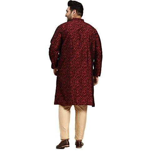 Sojanya Plus (Since 1958) Men's Silk Blend Maroon Self Design Only Long Kurta Size 48
