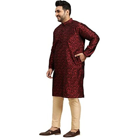 Sojanya Plus (Since 1958) Men's Silk Blend Maroon Self Design Only Long Kurta Size 48
