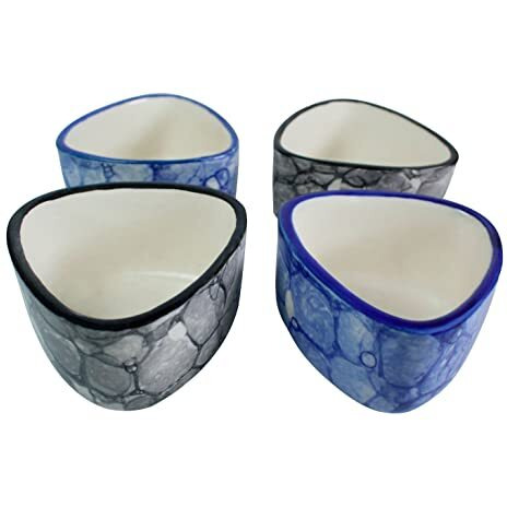 U & U Unique Utilities Ceramic Chutney Bowl Set Of 4 Small Ketchup Sauce Dip Bowl Pots (Blue Grey 80 Ml)