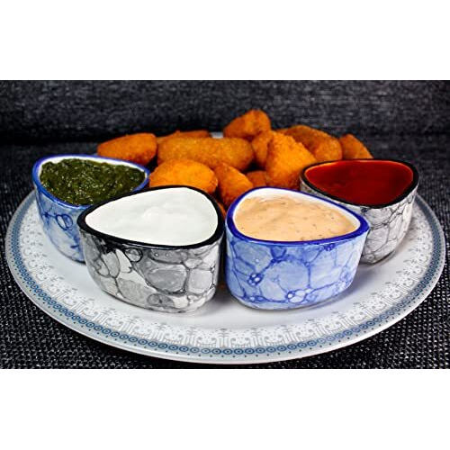 U & U Unique Utilities Ceramic Chutney Bowl Set Of 4 Small Ketchup Sauce Dip Bowl Pots (Blue Grey 80 Ml)