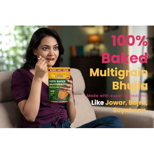 Kikibix 100% Baked Chatpata Bhujia Healthy Snacks & Namkeen For Diabetics, Low Fat, Low Calories, High Protein Bhujiya Diet Mixture- Lemon Chilli Flavor No Palm Oil, 100% Baked Not Fried (Pack Of 4)