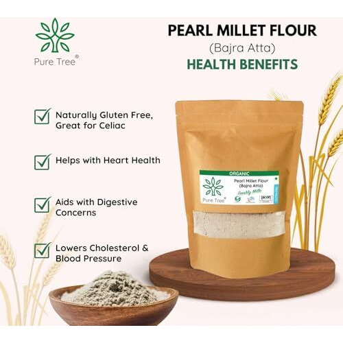 Pure Tree Certified Organic Bajra Flour Freshly Milled | 850 G | Bajra Atta | Gluten-Free Pearl Millet Organic Flour | Bajre Ka Atta | Millet Atta | Kambu Flour