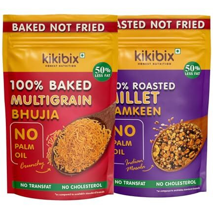 Kikibix Assorted Baked Multigrain Bhujia & Roasted Millet Namkeen Combo Pack Low Calorie, Low Fat Diet Healthy Snacks, Diabetic Friendly, Chatpata Healthy Namkeen,100% Roasted Not Fried (Pack Of 2)