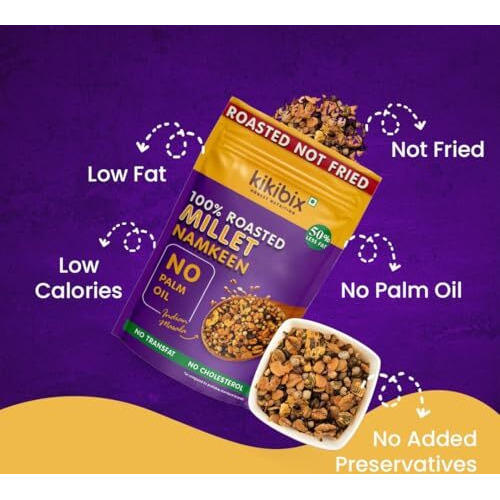 Kikibix Roasted Millet Healthy Namkeen,Low Calorie,Low Fat Healthy Snacks, Roasted Not Fried, Snack For Diabetics, Diet Mixture Made With Millets, Oats, Flax Seeds, Chana -Pack Of 4