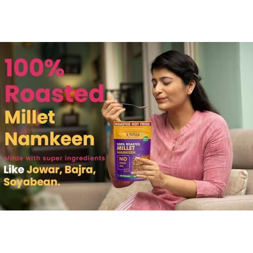 Kikibix Roasted Millet Healthy Namkeen,Low Calorie,Low Fat Healthy Snacks, Roasted Not Fried, Snack For Diabetics, Diet Mixture Made With Millets, Oats, Flax Seeds, Chana -Pack Of 4