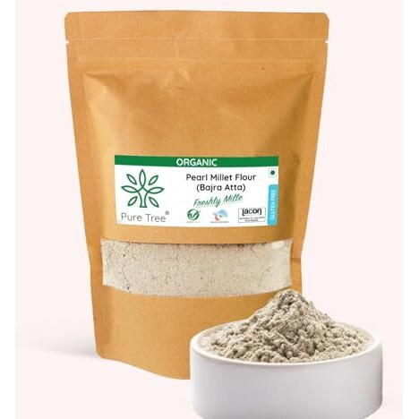 Pure Tree Certified Organic Bajra Flour Freshly Milled | 1.8 Kg / 1800 G | Bajra Atta | Gluten-Free Pearl Millet Organic Flour | Bajre Ka Atta | Millet Atta | Kambu Flour