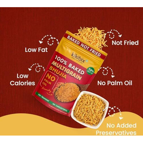 Kikibix Assorted Baked Multigrain Bhujia Namkeen Combon Pack, Indian Masala & Lemon Chilli Healthy & Tasty Snacks, Low Fat & Low Calorie For Diabetics, No Palm Oil,100% Baked Bhujiya Pack Of 4