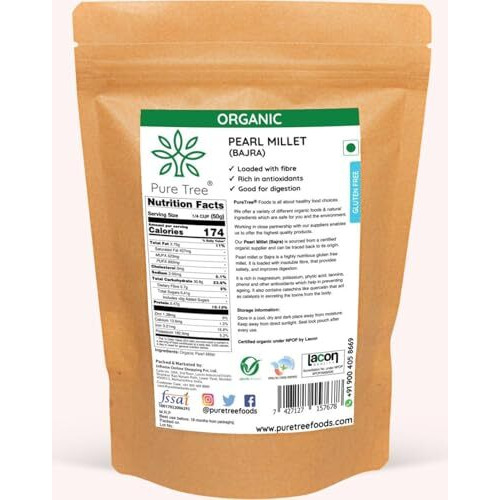 Pure Tree Certified Organic Bajra Millet | 1.8 Kg / 1800 G | Pearl Millet | Bajri/Sajje/Kambu/Pindi/Sajjalu | Gluten-Free | Rich In Antioxidants And Fiber | Millets Whole Grains