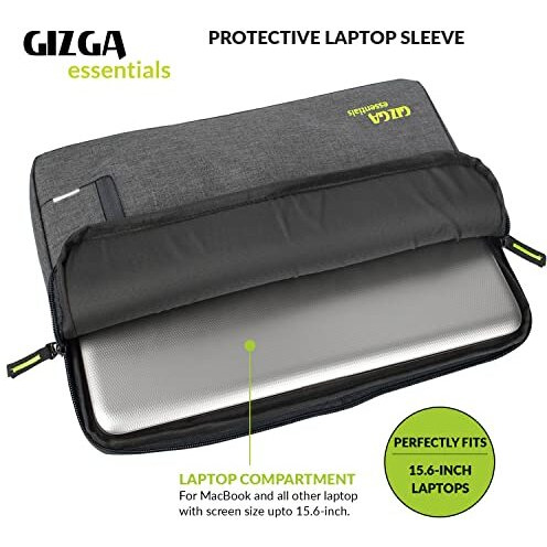 Gizga Essentials Laptopss Bag Sleeve Case Cover Pouch For 15.6 Inch Laptopsss For Men & Women, Padded Laptops Compartment, Accessories Pouch, Premium Zipper Closure, Water Repellent Nylon Fabric, Grey