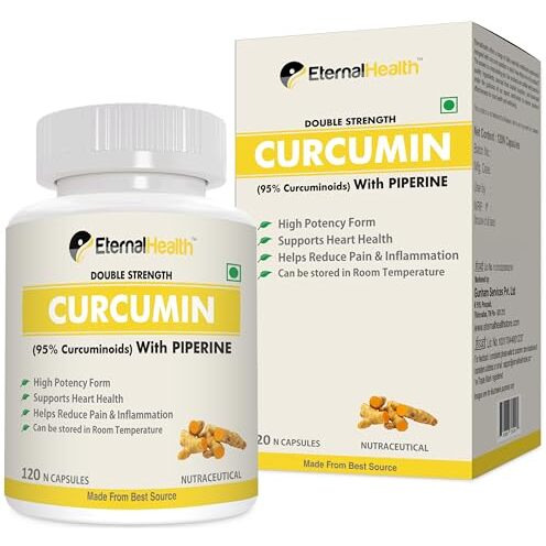 Eternalhealth Curcumin High Absorption Double Strength Supplement With Piperine (Ultra Pure) 95% Curcuminoids For Joint Support - 120 Vegetable Capsules