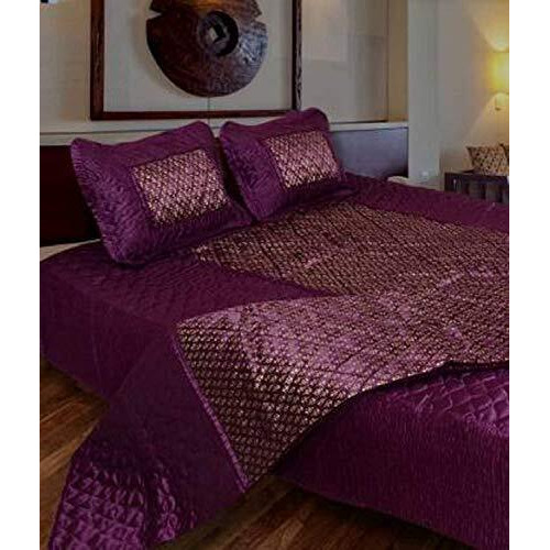 Manavrachit Satin Gold Printed 310 Tc Wedding Bedding Set (Bedsheet With 2 Pillow Covers & 1 Ac Comforter) For Home & Living Room(Set Of 4Pc, Butti Print)(Falsa/Purple)