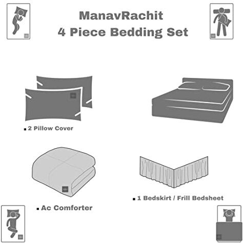 Manavrachit 310 Tc Rajasthani Luxury Gold Printed King Size Satin Wedding Bedding Set (Set Of 4 Pieces) For Home, Hotels, Guest House, Pgs & Living Room- Rama Green