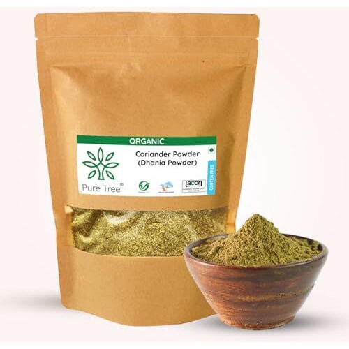 Pure Tree Certified Organic Dhania Powder | 250 G | Coriander Powder | Kothimeera Powder | Whole Spices | Hara Dhaniya Powder Curry Powder | Organic Coriander Powder