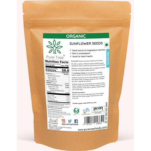 Pure Tree Certified Organic Sunflower Seeds | 250 G | Surajmukhi Ke Beej | Raw Sunflower Seeds | Organic Seeds For Eating Rich In Healthy Fats & Fiber