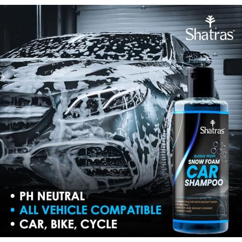 Shatras Foam Car Wash Shampoo Concentrate - Ph Neutral, Thick Suds With Shine Enhancing Formula - Bubblewash Snow Car Foam Shampoo That Works With Both Bucket Wash -1L