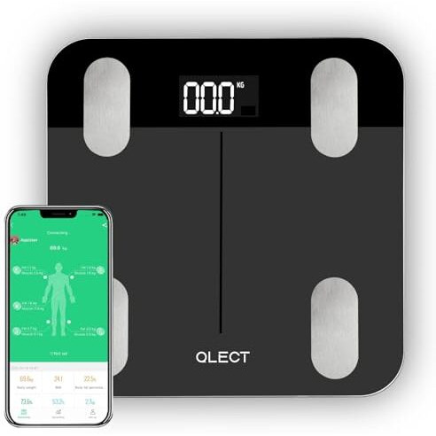 Qlect Smart Bmi Weight Machine For Body Weight With 18 Body Parameters Sync With Mobile App, Body Fat Analyzer Machine With 2 Yrs Warranty Bluetooth Weighing Machine