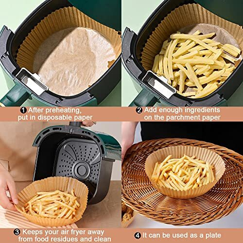 100 Pcs Air Fryer Disposable Paper Liner - Round Natural Parchment For Baking, Roasting, Microwave - Non-Stick, Oil-Proof, Food Grade (6.5 Inch)