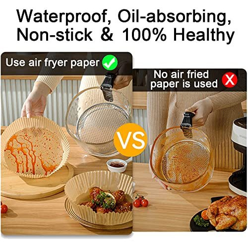 100 Pcs Air Fryer Disposable Paper Liner - Round Natural Parchment For Baking, Roasting, Microwave - Non-Stick, Oil-Proof, Food Grade (6.5 Inch)