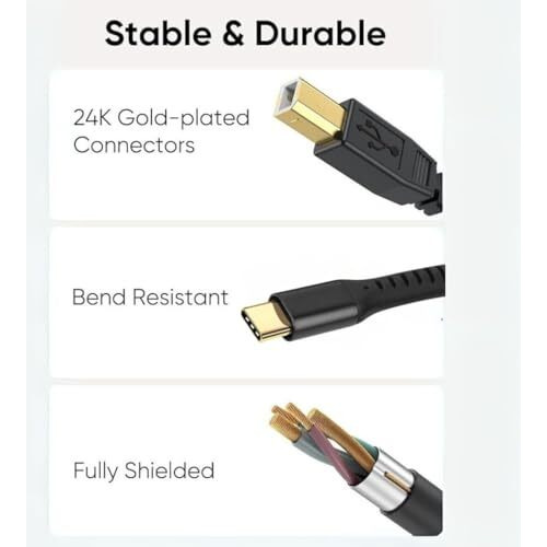 Aliens Usb Type C To Usb B 2.0 Printer Cable Cord, High Speed 480Mbps Data Transfer, Nylon Braided Fiber Jacket For Scanners, Printers, Fax Machine, Macbook Pro,Hp,Canon,Epson,Dimi(Black-1.5M/4.9Ft)