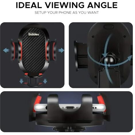 Bubbles Smartdrive Car Phone Holder With One-Handed Operation, 360 Rotation, Adjustable Telescopic Arm, Silicone Clamp, For Dashboard & Windshield, Universal Compatibility