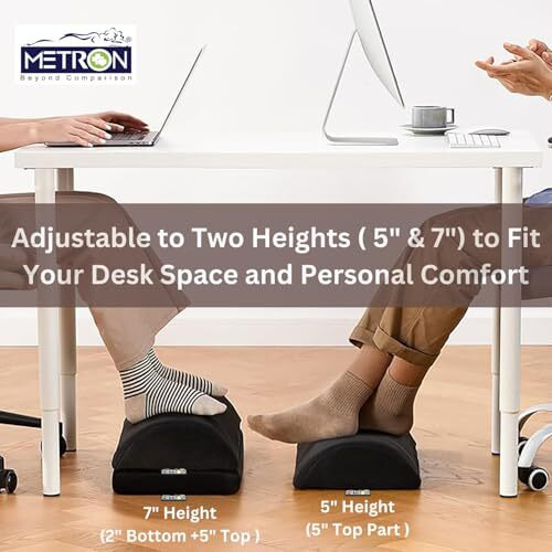 Metron Dual-Height Under-Desk Foot Rest 2 Height Settings (5" And 7") For Added Elevation | Ergonomic For Office Chairs | Leg Cushion For Under-Table Support | Washable Cover | Pack Of 1
